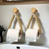 Rustic Hemp Rope Toilet Paper Holder - Self-Adhesive Wall Mount Bathroom Tissue Storage with Wooden Knob, Natural Braided