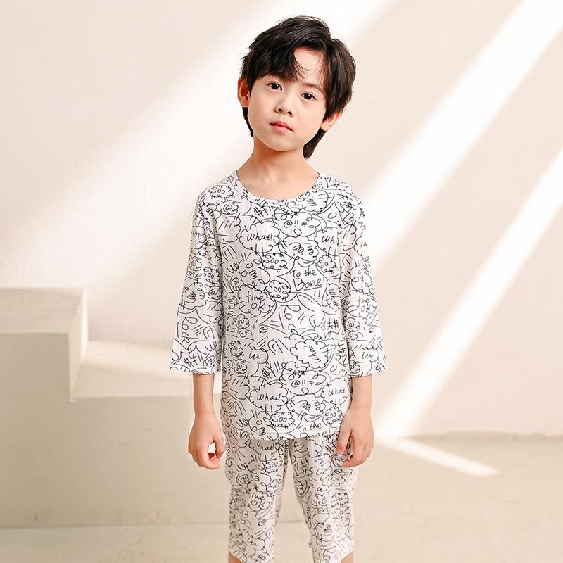 Summer Ice-Feel Kids' Pajama Set: Three-Quarter Sleeve Jacquard for Boys & Girls