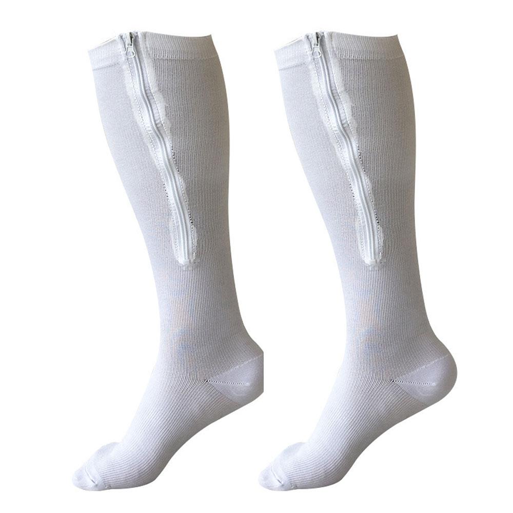 Unisex Open-Toe Compression Socks with Zipper Closure - Oversized High Tube Sports Socks,for Sports, Travel XXL белый