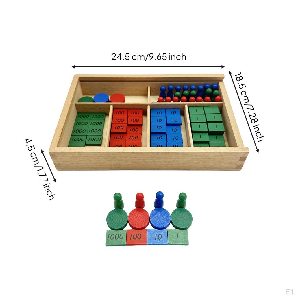 Wooden Math Toy with Tray Educational Handson Set Preschool Counting Number Pieces for
