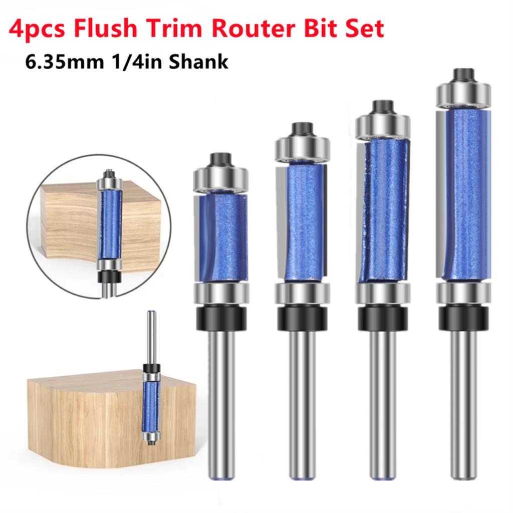 6,35mm Schaft Biaxiales Trimmwerkzeug Doppellager Hartmetall Bündigfräser Fräserbits Set für Holzschnitzerei Fräser Fräswerkzeuge