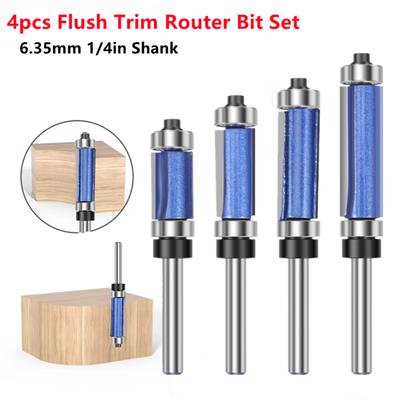 6.35mm Shank Biaxial Trimming Tool Double Bearing Carbide Flush Trim Router Bits Set for Wood Carving Cutter Milling Cutters