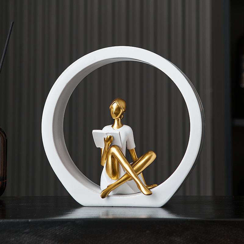 Modern Light Luxury Style Art Resin Reading Girl Figure Ornament Entryway Living Room Tv Cabinet Wine Cabinet Decorative Statue