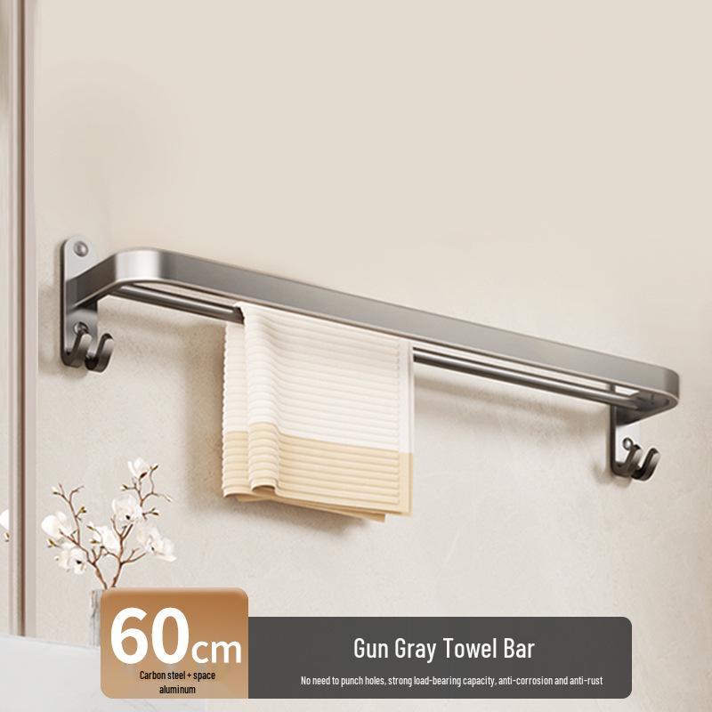 Punch-Free Bathroom Towel Rack and Shelf Kit