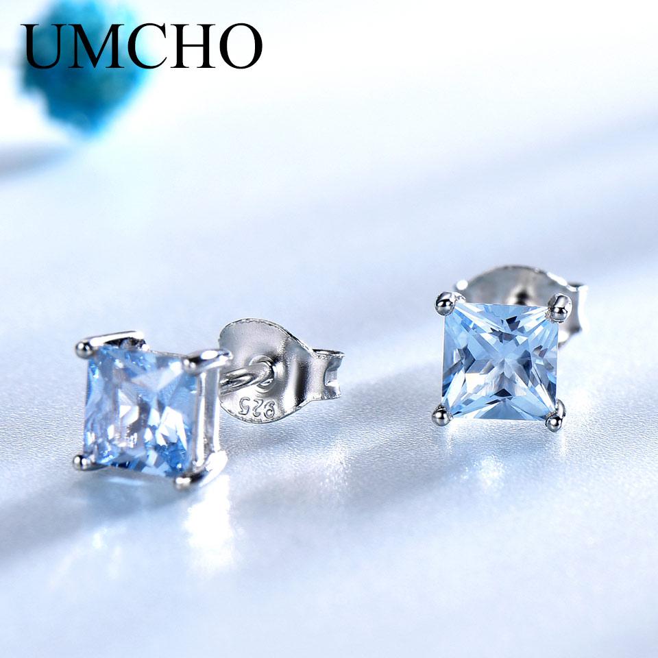 Umcho Emerald Topaz Gemstone 925 Sterling Silver Stud Earrings For Women