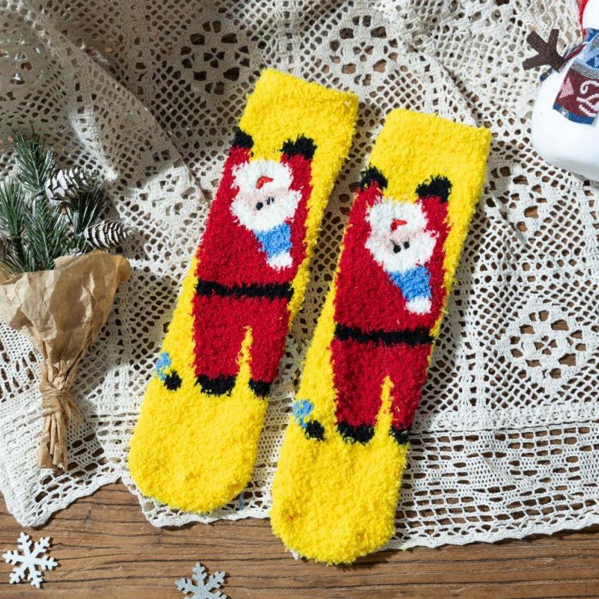 2024 Autumn/Winter Kids' Coral Fleece Christmas Embroidered Warm Cartoon Floor Socks