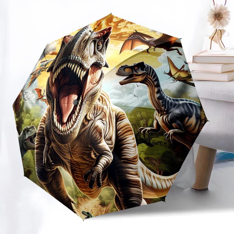 Dinosaur Realm Theme 8 Bone Hand Automatic Folding Umbrella, Compact and Portable Design, A Perfect Gift for Birthday, Christmas or Business
