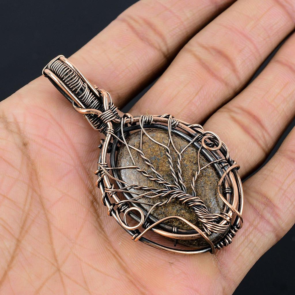 Bronzite Pendant, 999 Copper Wire Wrapped Jewelry, Gemstone Jewelry Pendant, Handmade Wedding Gift Jewelry
