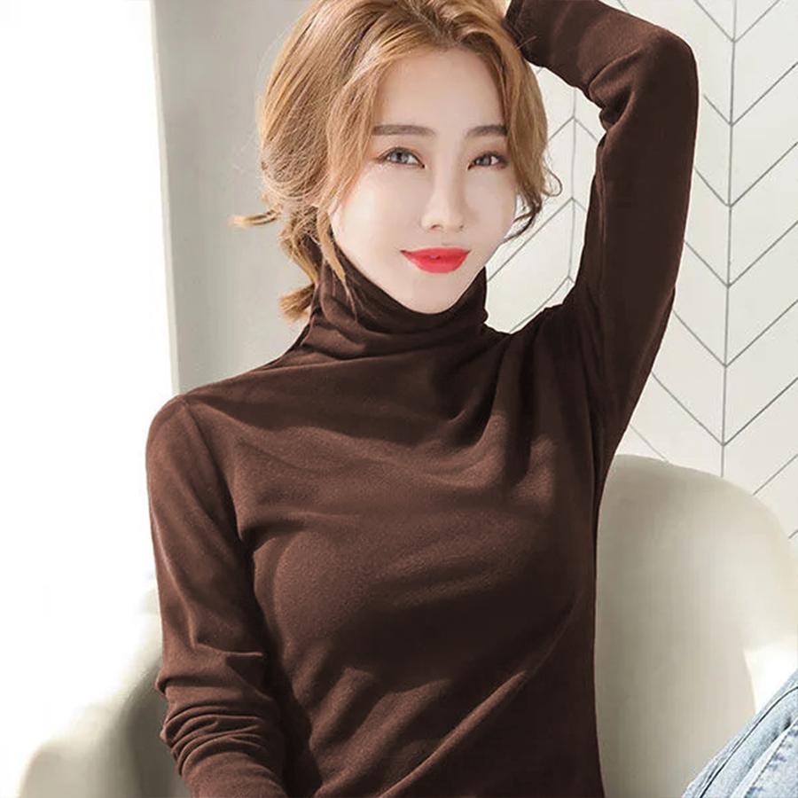 Jesień Zima Nowa Bawełniana Koszulka z Długim Rękawem i Okrągłym Dekoltem dla Kobiet, Gruba Bawełniana Codzienna Bluzka