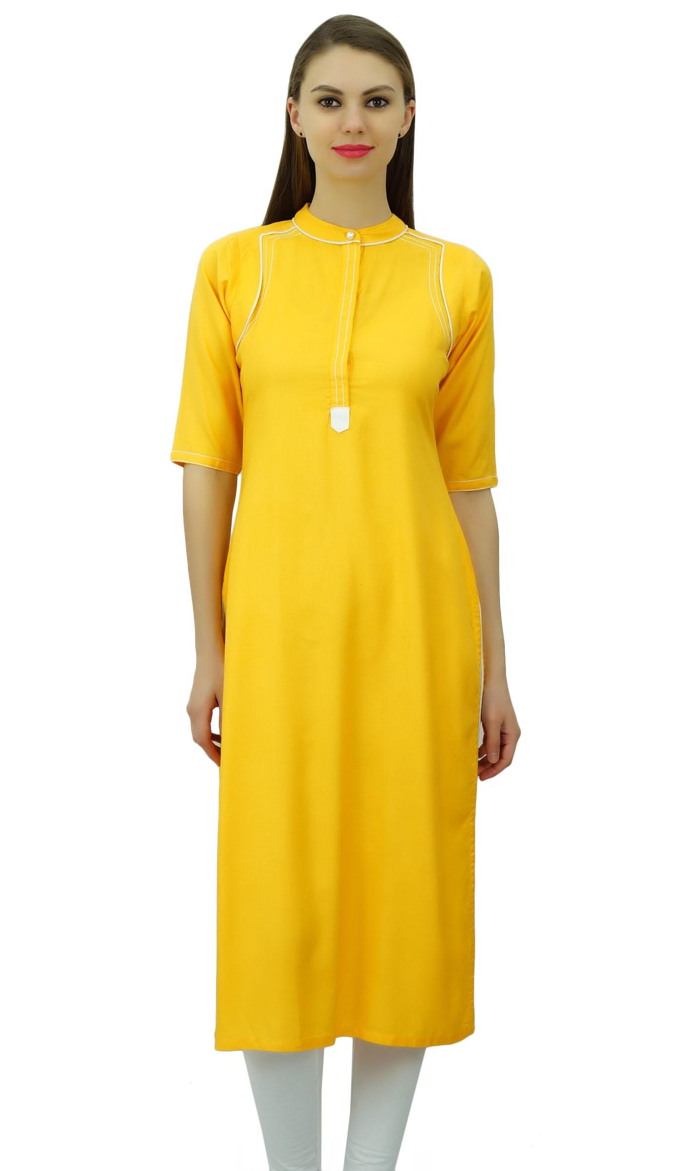 

Фагун з мандариновим коміром Kurti для жіночої етнічної індійської туніки з віскози 8 жовтий