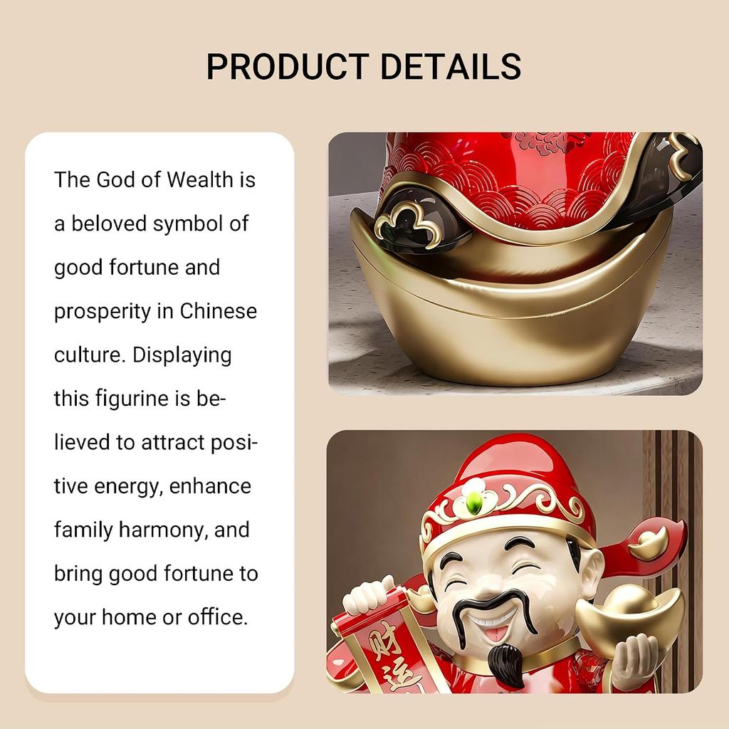 Aris & Juno Cute God of Wealth Figurine - Resin Lucky God Statue for Good Luck & Prosperity Home Decor