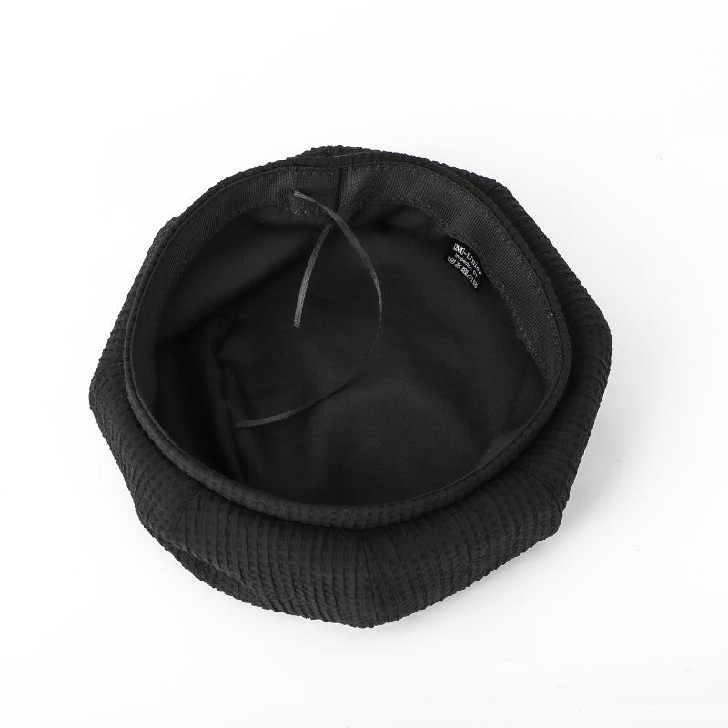 European and American retro black octagonal hat waffle beret female autumn and winter face small big head bud painter hat