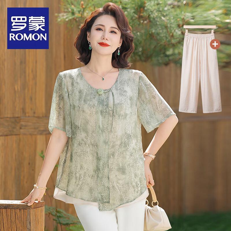 Romon 2026 Elegant Summer Two-Piece Set for Middle-Aged Women 3XL