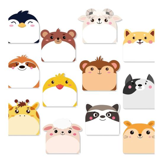 Dog Memo Notes 12Pcs/Set Cartoon Animal Self-Stick Note, 30 Sheets/Pad Self-adhesive Note Pad, Super Sticking Power Post Stickies for D