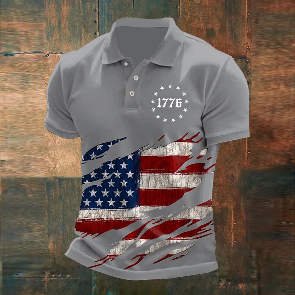 Men's Loose And Casual Flag-print T-shirt, Short Sleeve Shirt