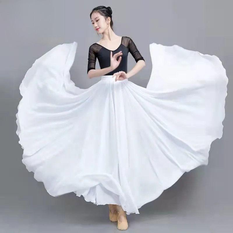 Women Double Layer Chiffon Long Skirt Large Swing Folk Xinjiang Classical Dance Performance Skirt