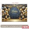 2D Elegant Navy Blue Gold Star Happy Birthday Backdrop for Adult Party
