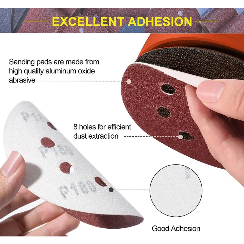 10PCS 5 Inch 8 Hole Sanding Discs Hook and Loop Adhesive Sandpaper 125MM for Random Orbital Sander 40-3000 Grits Abrasive Sheets