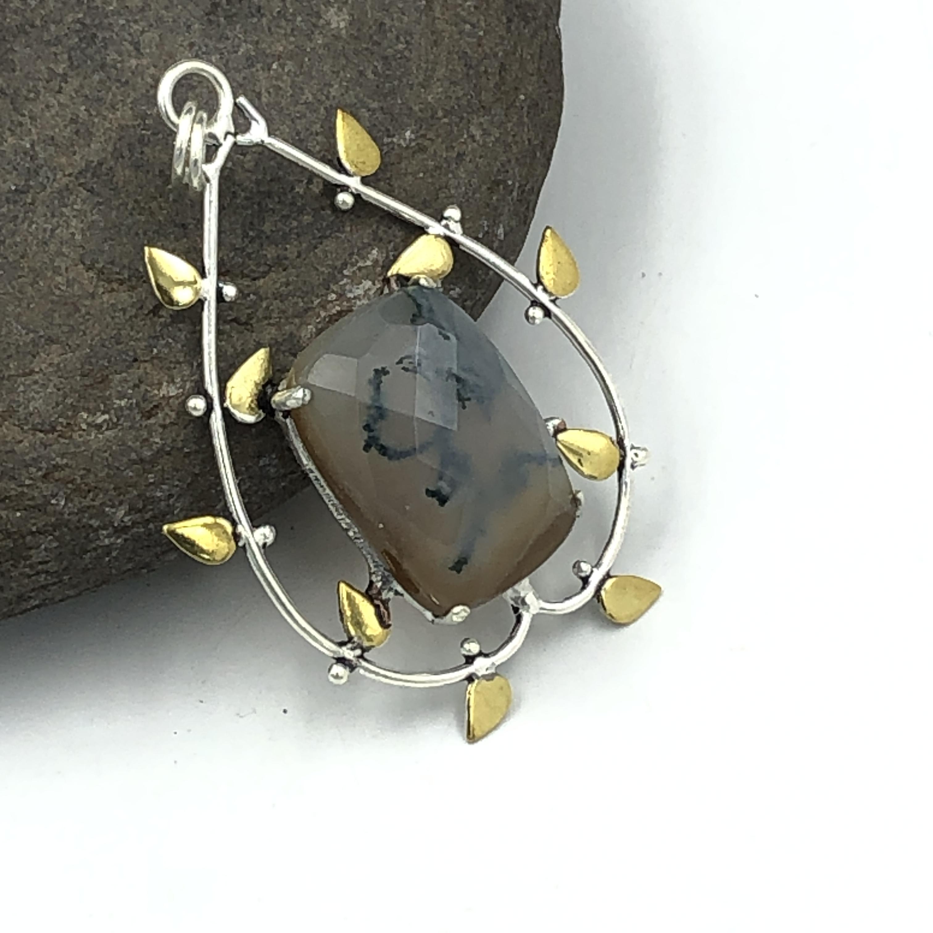 Natural Faceted Moss Agate Gemstone 925 Sterling Silver Jewelry  Pendant 2.19  AJP-58