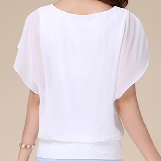 Women Top Solid Color O Neck Pullover Batwing Sleeve Ruffle Summer Top Daily Garment