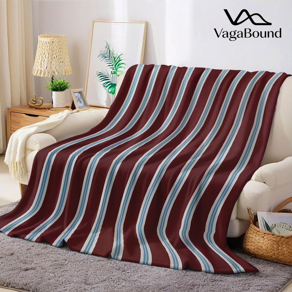Burgundy Blue White Stripes Flannel Blanket