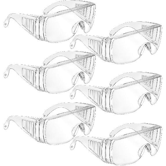 Frienda 6 Pairs Clear Safety Glasses Over Eyeglasses Goggles Clear Glasses Anti- Fog/Scratch Eye Protection Polycarbonate Protective Eyewear Safety