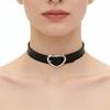 Unisex European Punk Black Leather Choker with Metal Chain and Lock Pendant.
