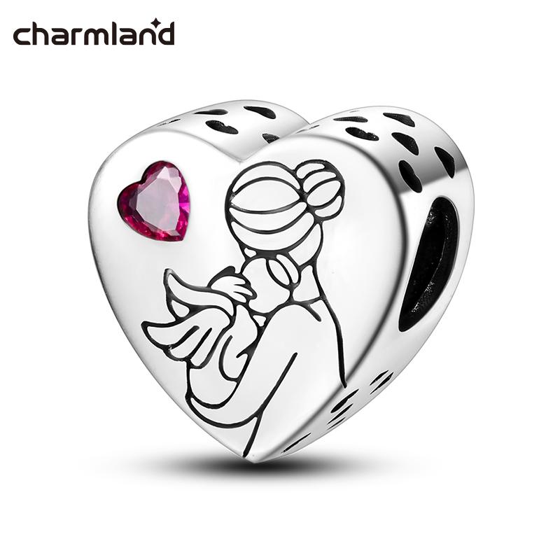 Copper Heart Charms Fits Original Bracelet Heart Pattern Mom & Angel Baby Zircon Charms For Women Gifts