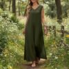 Ärmelloses V-Ausschnitt Maxikleid Lockerer Schnitt Langes Kleid Leichte Leinenoptik Sommer Freizeitkleid mit Seitenschlitz für Damen