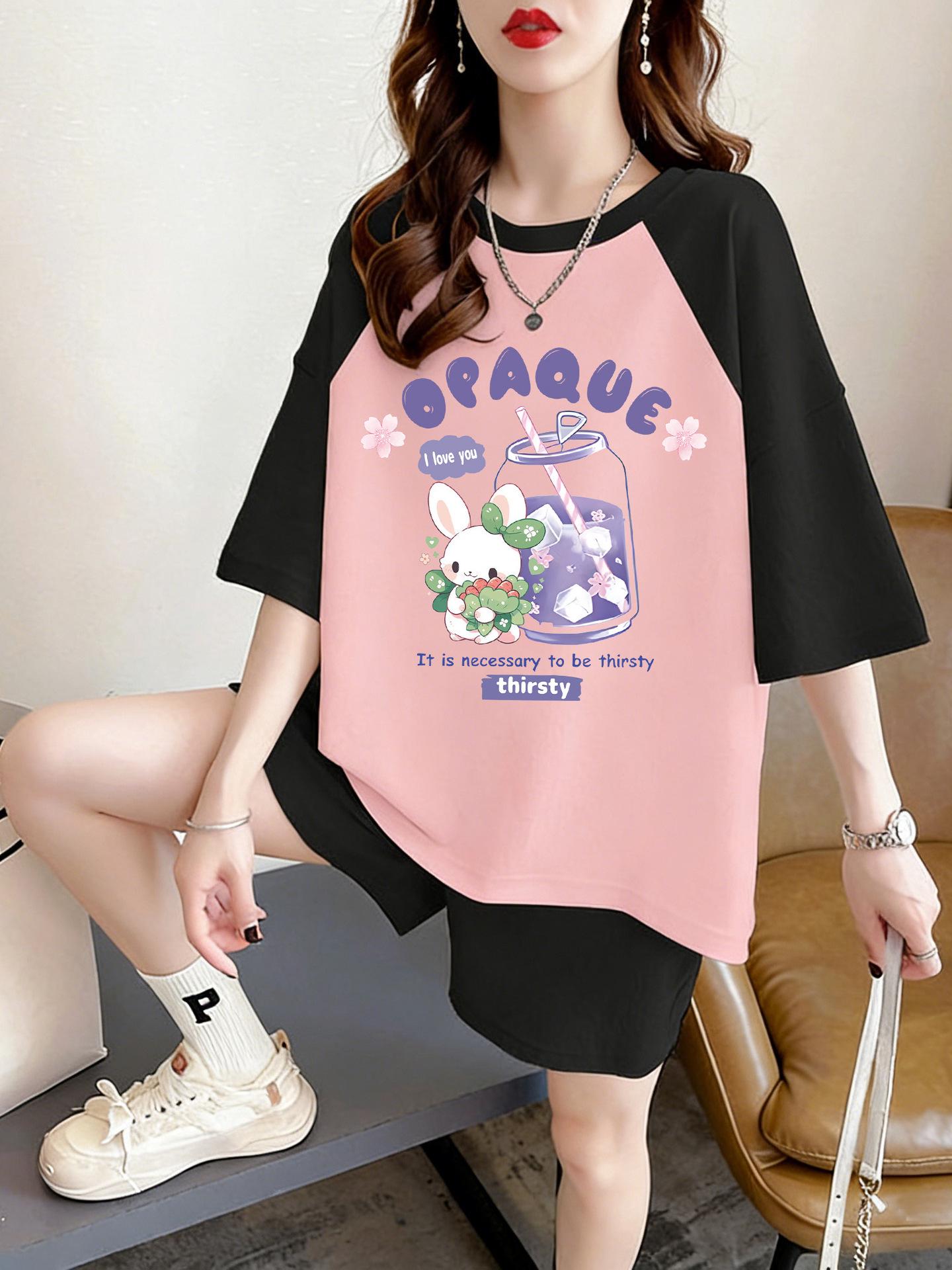 

Trendy Plus Size Cartoon Print Short Sleeve Pure Cotton T-shirt for Women L