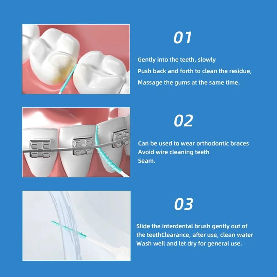 Interdental Silicone Brushes 20 Units Dental Toothpicks Brush Between Teeth Silicone Toothpicks With Thread Oral Cleaning Tools
