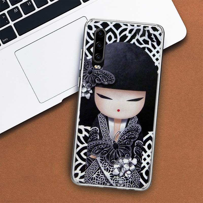 Kokeshi Puppe Kimono Mädchen Hülle Handyhülle Für Huawei P30 P20 P10 P40 P50 Pro Mate 20 40 30 10 Lite Beliebte Fundas Kunst Geschenk Coque