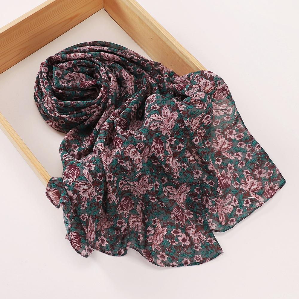 Malaysian Pearl Chiffon Silk Scarf, Rose Print Cover, Hui Headscarf, Yarn Scarf