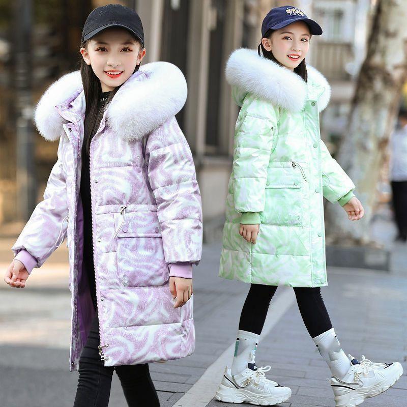 Teens Loose Down Jacket Fur Hooded Coat Winter Girls Thick Parkas Big Children Cold Weather Outerwear Teenager Casual Clothing
