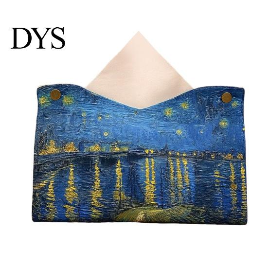 Modern Home Decor Leather Tissue Box Cover, Foldable Desktop Organizer, Oil Painting Style Napkin Holder Case, Storage Facial Paper Organizer