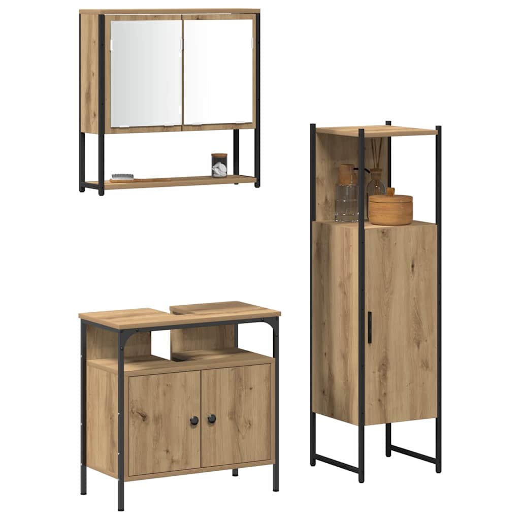 Bathroom Furniture Set with Shelf and Door 3 Pcs Brown Particleboard