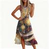 Women's Fashion Casual Sleeveless Round-Neck Printed Ruffled Dress with Zipper