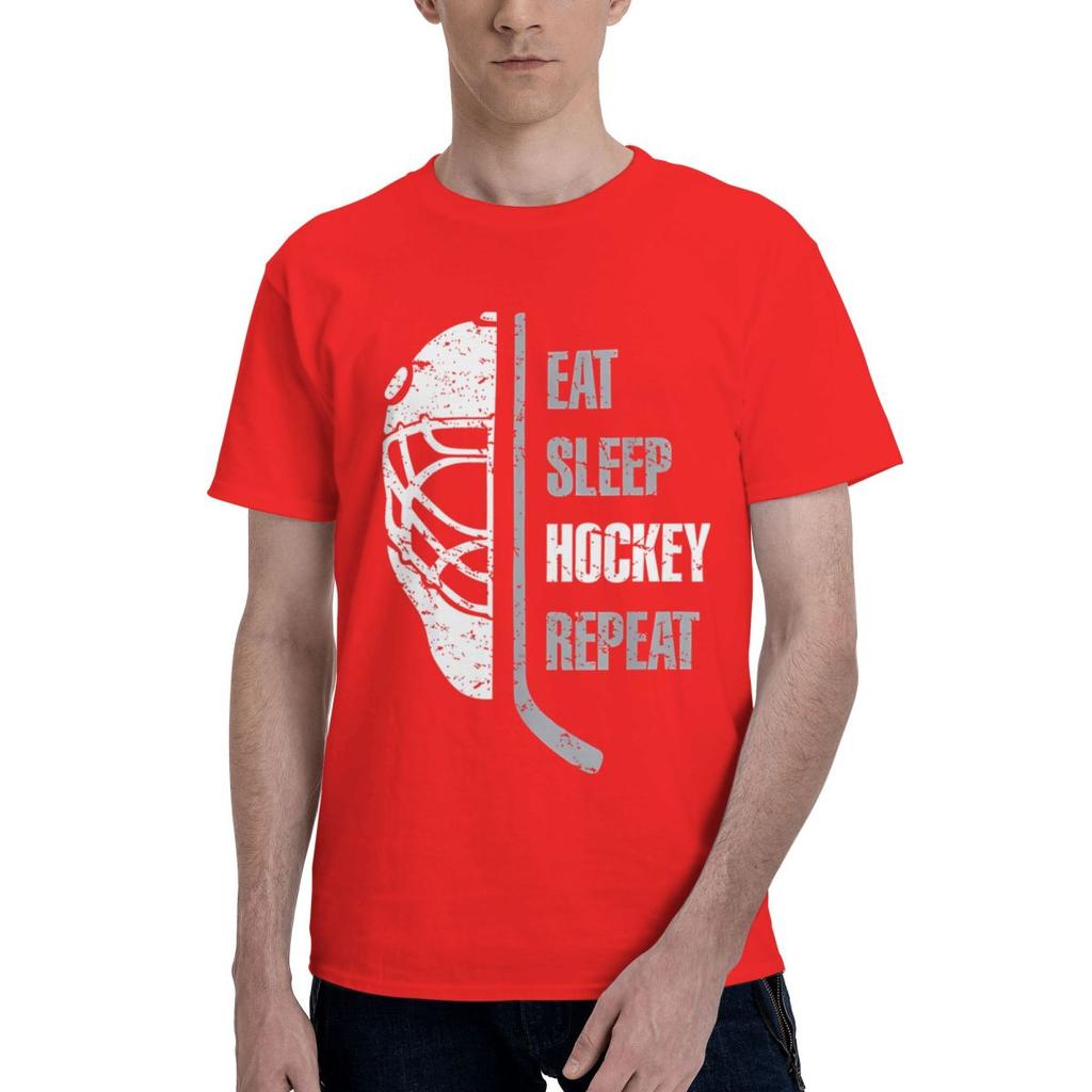 Eat Sleep Hockey Repeat 100 Cotton Casual Breathable Confortable Summer Mens Clothing Brands Mens Shirt