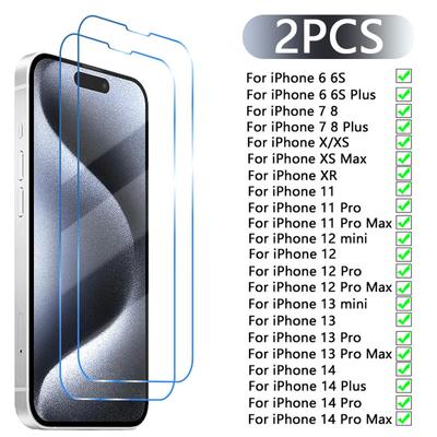 2 STÜCK Gehärtetes Glas für iPhone XR XS X 8 7 6S 6 Plus Displayschutzfolie für iPhone 16 15 14 13 12 mini 11 Pro Max Glas