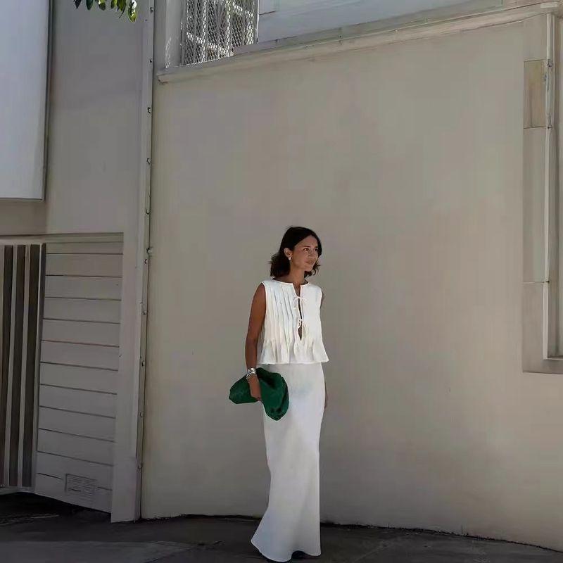 Western Style New Sleeveless Lace-up Vest Skirt sets Lace up Vest Half Skirt Set