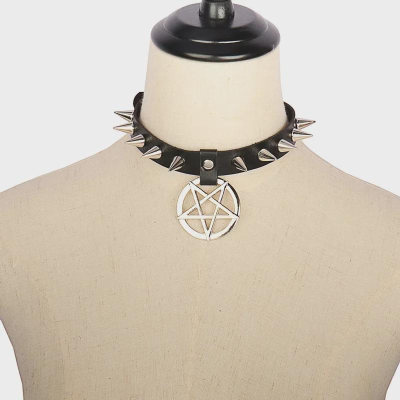 Gargantilla de cuero con colgante de estrella punk harajuku