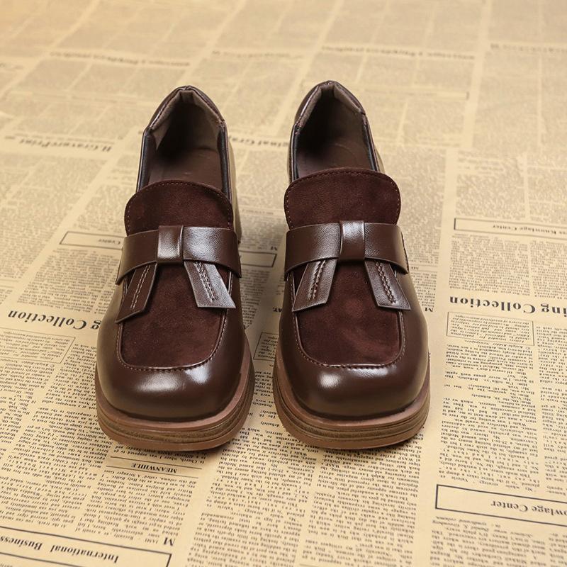 Lefu Shoes Women's Spring 2025 New British Style Women's Single Shoes Women's Coarse Heels Women's Brown Small Leather Shoes