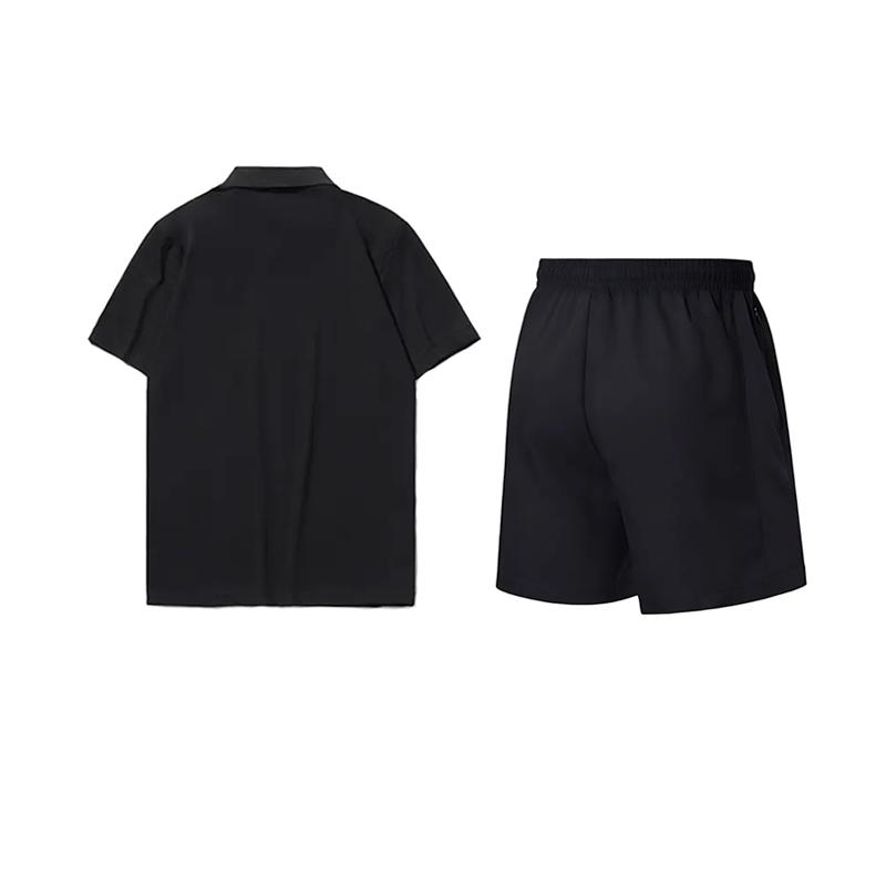 Li Ning Logo Print Solid Color Short Sleeve Polo Shirt Simple Versatile Comfortable Shorts Casual Sports Set Unisex Sports Set APLV723-1+AKSV843-1