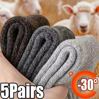 5 Paar Winter Warme Herrensocken Wolle Männliche Damensocken Super dickere feste Socken Merinowollsocken gegen kalten Schnee Frottee-Socken