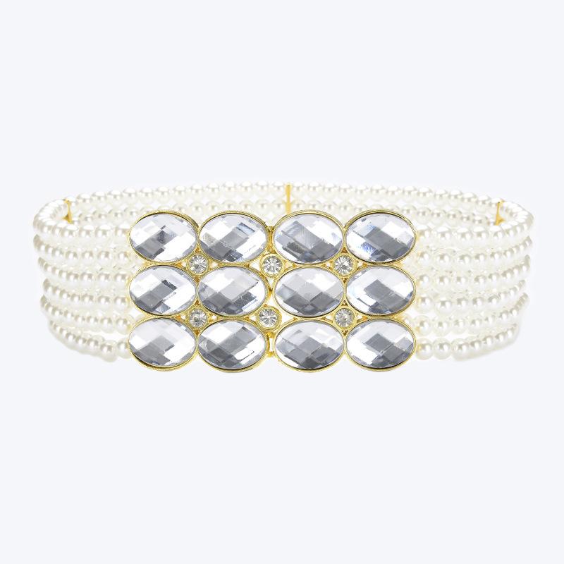 

Модный и милый темперамент Жемчужный пояс Эластичный пояс со стразами Эластичный Женский широкий пояс Европейский и американский Декоративный пояс для юбки