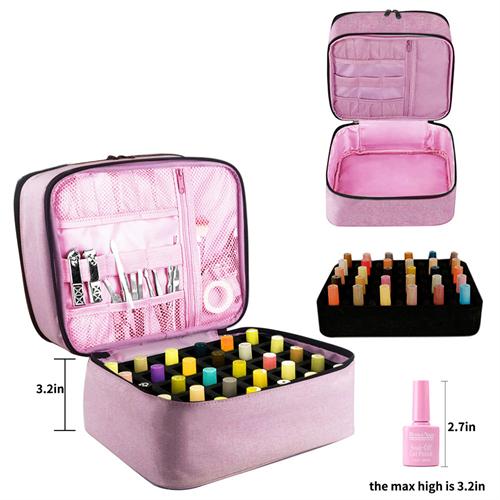 Nail Polish Organizer Double Layer Nail Polish Case for Nail Dryer Lamp Hold 30 Bottles 15ml 0.5 Fl.oz Portable Nail Storage Bag