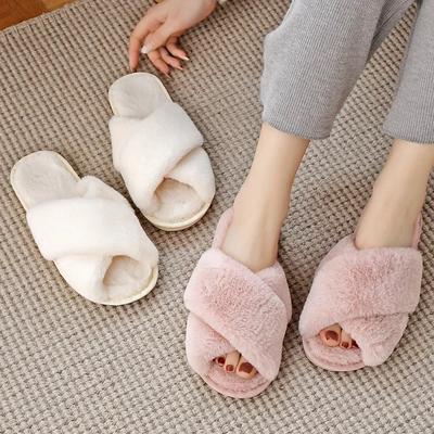 Fashion Winter Women House Slippers Faux Fur Fashion Warm Shoes Woman Slip On Flats Female Slides Black Pink Cozy Home  Furry Slippers