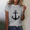 T-shirt da Donna con Stampa 3D di Ancora per Barca Estiva, Maglietta Casual da Donna a Maniche Corte, T-shirt alla Moda con Scollo a O, Top Harajuku, Abbigliamento Femminile