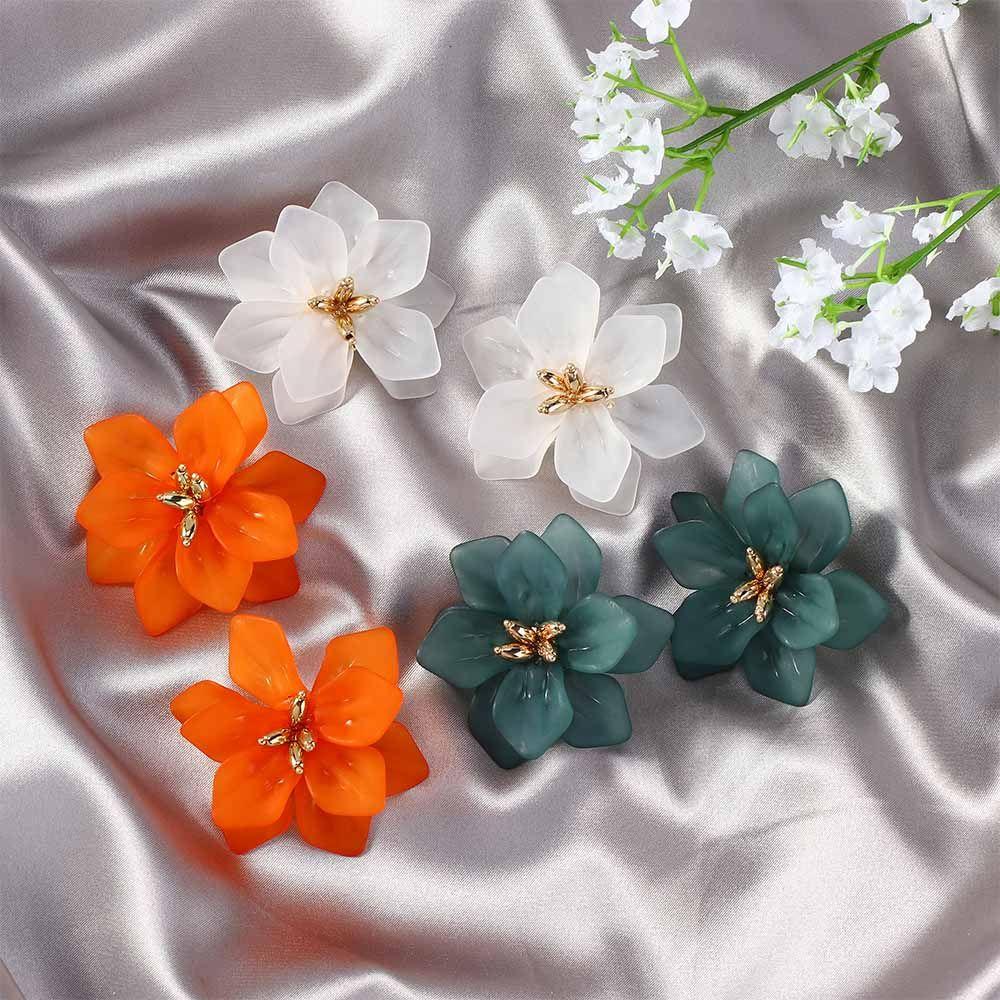White Green Color Big Flower Shape Acrylic Resin Gifts For Women Girls 1 Pair Accessories Studs Earrings Jewelry Drop Earrings