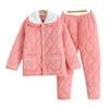 Coral Velvet Three-layer Quilted Jacket Pajamas Women's Autumn and Winter Thickened with Velvet Warm Winter Flannel Home Wear
